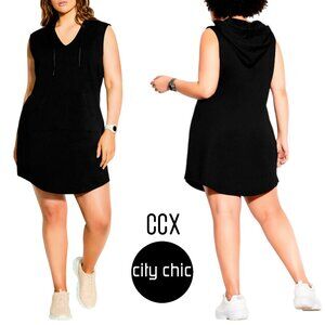 CCX by CITY CHIC ~ BLACK Sleeveless Stretch Cotton Hoodie Dress ~ 16W (S)